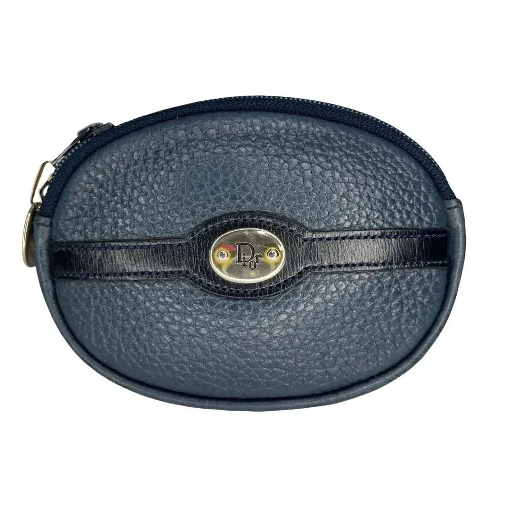 Christian Dior Navy Pebbled Leather Coin Purse Wallet Vintage Made in France